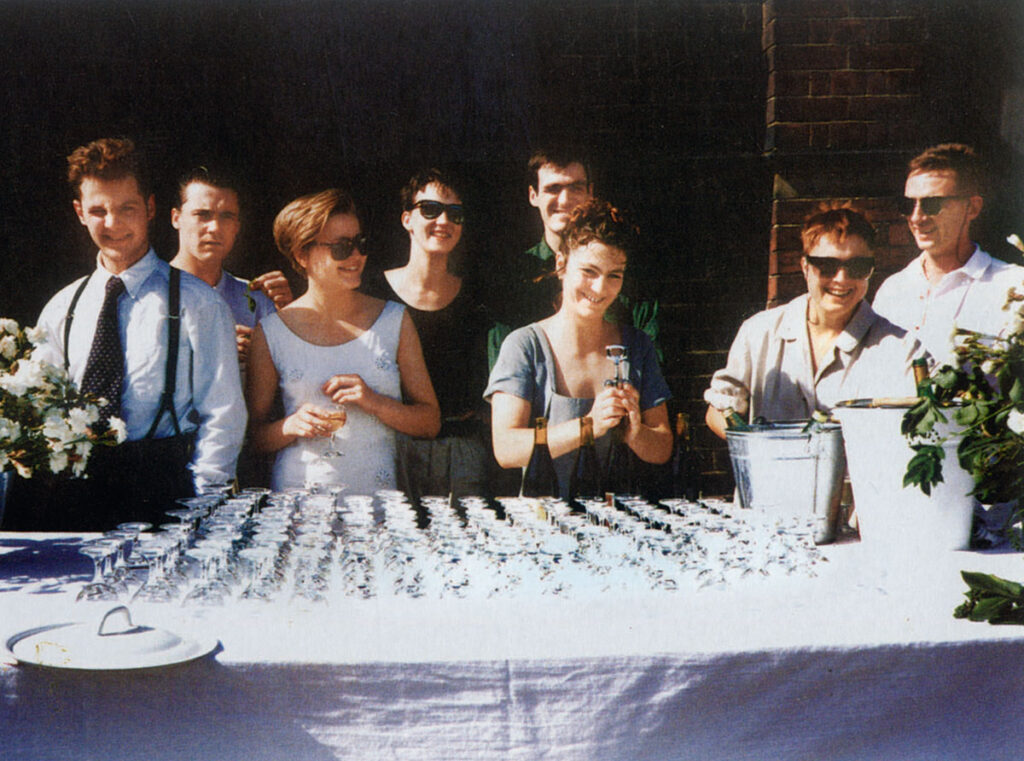 Charles Saatchi: Freeze opening party, showing (left to right): Ian Davenport, Damien Hirst, Angela Bulloch, Fiona Rae, Stephen Park, Anya Gallaccio, Sarah Lucas and Gary Hume. Phaidon.
