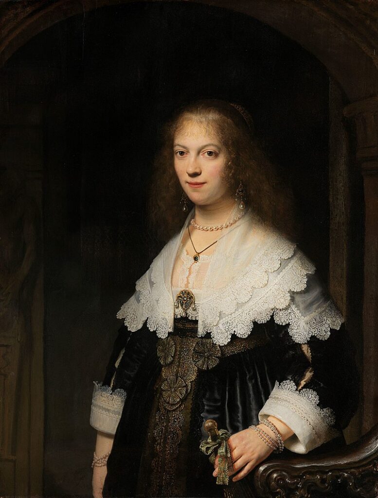 dutch golden age: Rembrandt van Rijn, Portrait of a Woman, Possibly Maria Trip, 1639, Rijksmuseum, Amsterdam, Netherlands.
