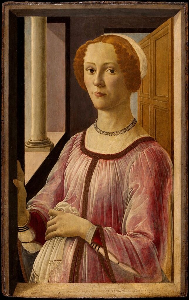 pregnancy in art: Sandro Botticelli, Portrait of a Lady Smeralda Brandini, 1470-1475, Victoria and Albert Museum, London, UK. Museum’s website.
