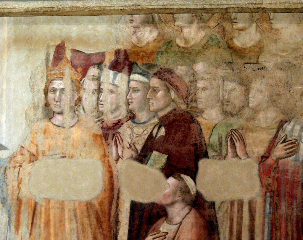 Bargello: School of Giotto, Frescos of Dante, Bargello National Museum, Florence, Italy. Photo by Wolfgang Sauber via Wikimedia Commons (CC-BY-SA-3.0). Detail.
