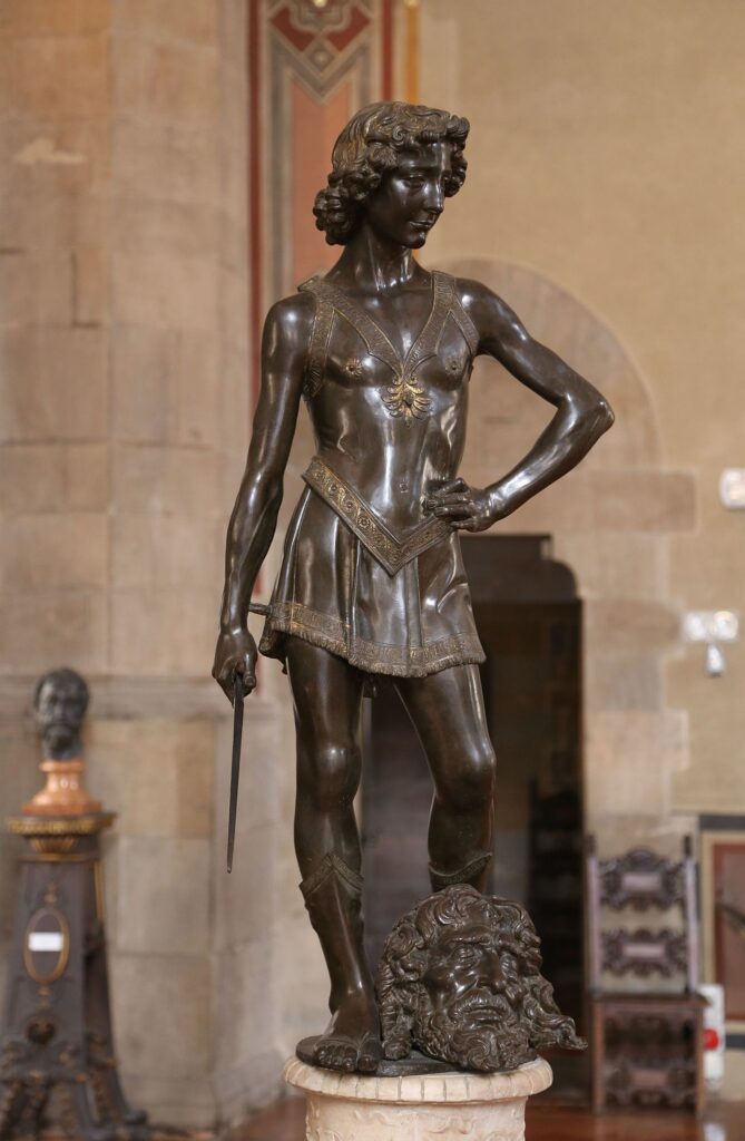 Bargello: Andrea del Verrocchio, David with the head of Goliath, Bargello National Museum, Florence, Italy. Photo by Rufus46 via Wikimedia Commons (CC-BY-SA-3.0).
