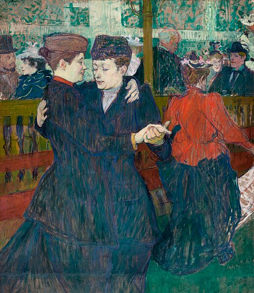 Henri de Toulouse-Lautrec: Henri de Toulouse-Lautrec, At the Moulin-Rouges, Two Women Walzing, 1892. Wikimedia Commons (public domain).
