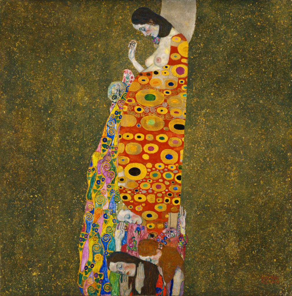 pregnancy in art: Gustav Klimt, Hope II, 1907-1908, Museum of Modern Art, New York, USA. Museum’s website.
