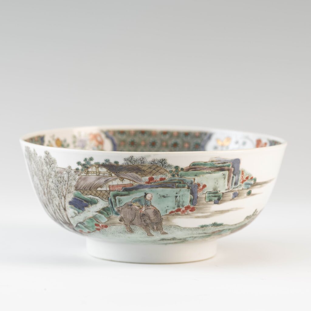 Chinese museums: Jingdezhen Wucai Porcelain Bowl with a Picture of Tilling and Weaving, Kangxi Reign, Qing Dynasty, 1662-1722, The Shanghai Museum, Shanghai, China.
