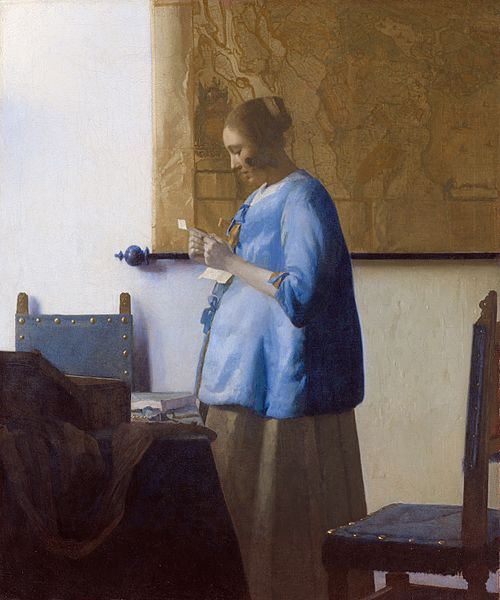 dutch golden age: Johannes Vermeer, Woman in Blue Reading a Letter, ca. 1663, Rijksmuseum, Amsterdam, Netherlands.
