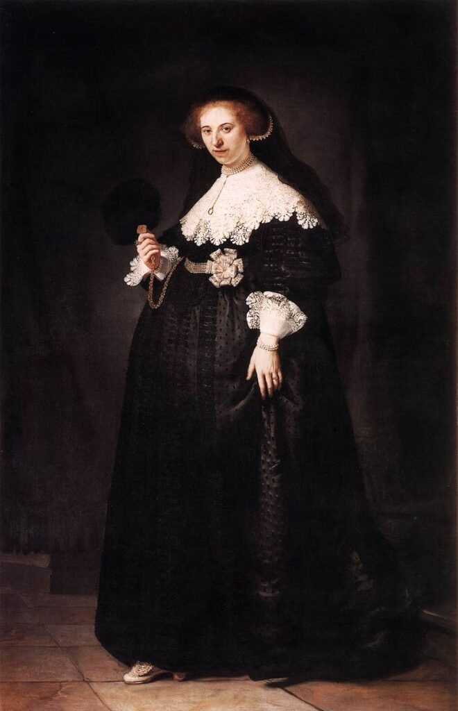 pregnancy in art: Rembrandt, Portrait of Oopjen Coppit, 1634, Rijksmuseum, Amsterdam, Netherlands.
