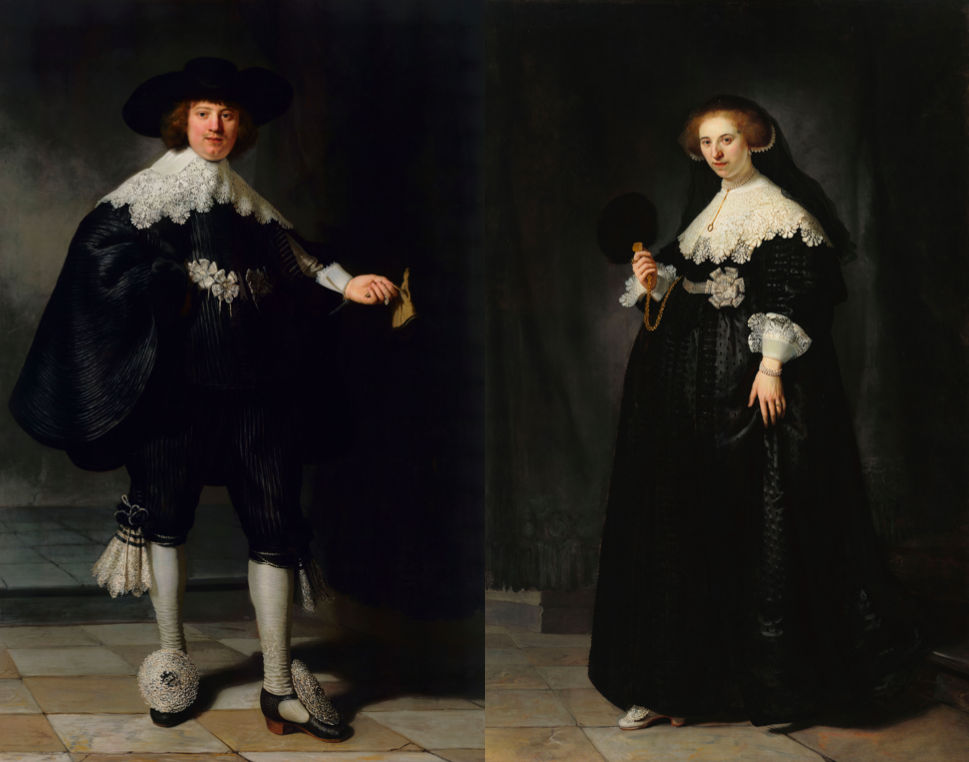 dutch golden age: 



Left: Rembrandt van Rijn, Portrait of Marten Soolmans, 1634; Right: Rembrandt van Rijn, Portrait of Oopjen Coppit, 1634, Rijksmuseum, Amsterdam, Netherlands.





