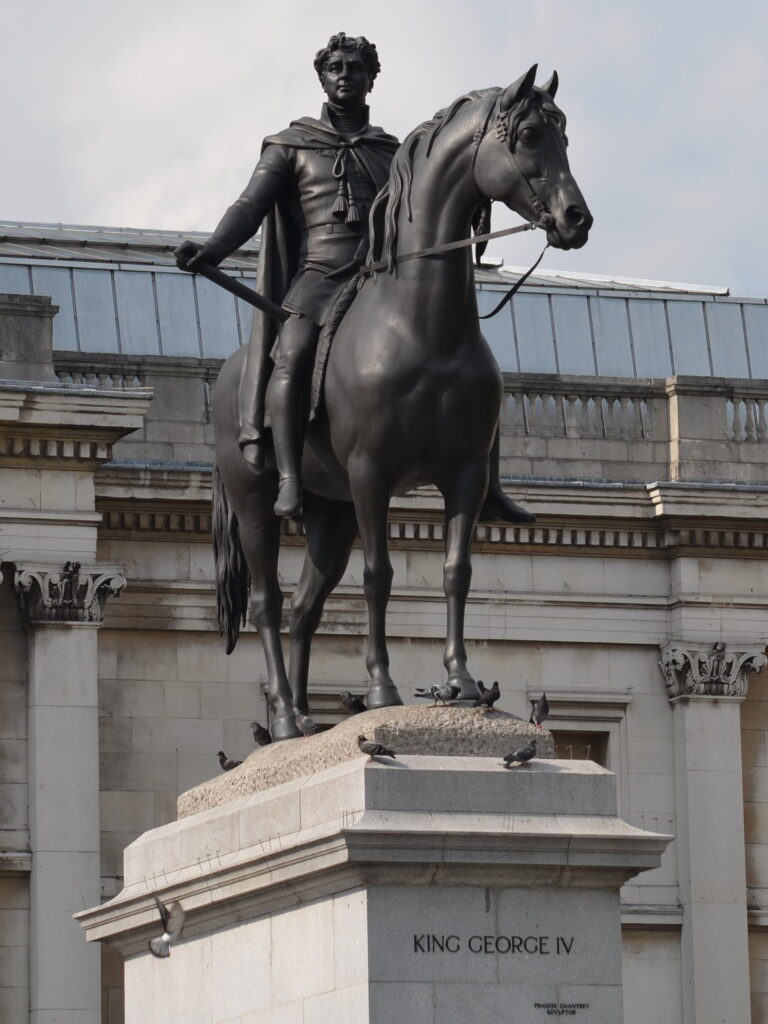London statues: Sir Francis Leggatt Chantrey, Statue of George IV, 1843, Trafalgar Square, London, UK. Photo by Aaron Bradley via Wikimedia Commons (CC BY-SA 2.0).
