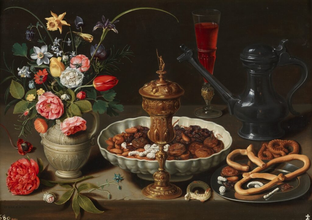 Dutch Golden Age Women: Clara Peeters, Still Life with Nuts, Candy, and Flowers, 1611, Museo del Prado, Madrid, Spain.

