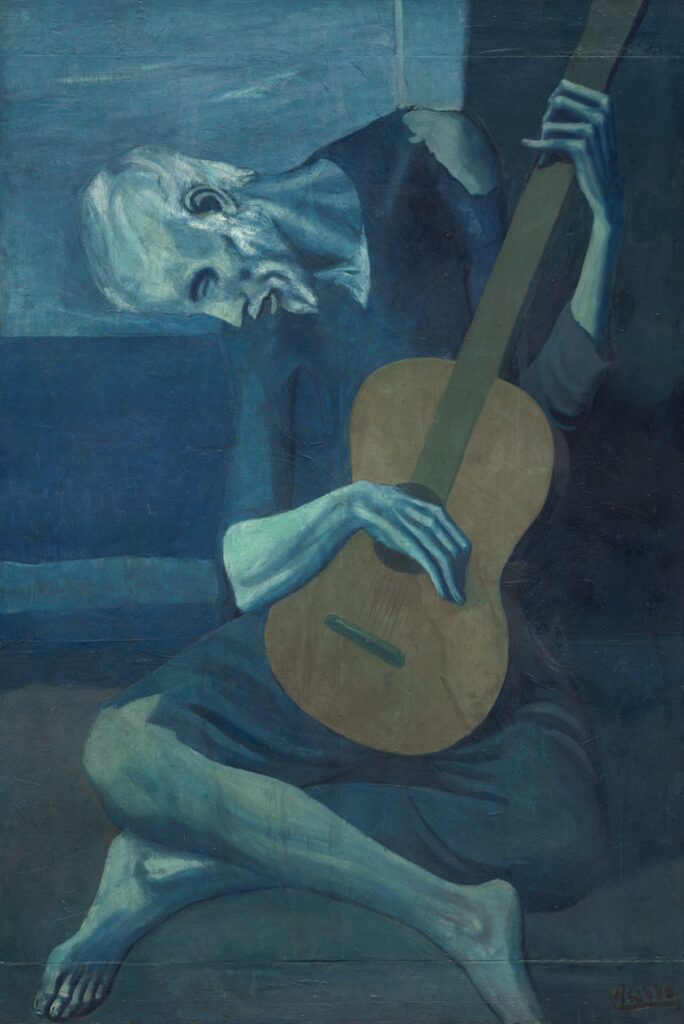 Pablo Picasso periods: Pablo Picasso, The Old Guitarist, 1904, Art Institute of Chicago, Chicago, IL, USA. © Estate of Pablo Picasso

