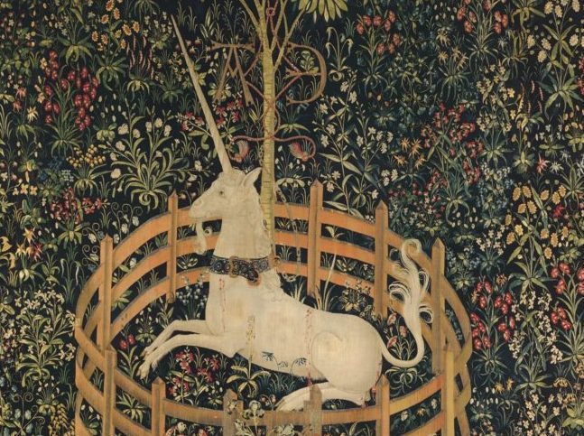 Unicorn Tapestries: The Unicorn in Captivity, from the Unicorn Tapestries, 1495-1505, South Netherlandish, The Met Cloisters, New York, NY, USA. Detail.

