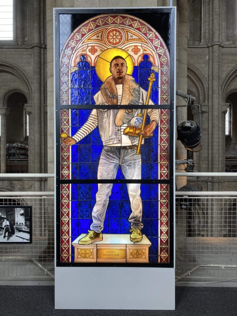 stained glass windows: Kehinde Wiley, Saint Adelaide, 2014, Ely Cathedral, Ely, Cambridgeshire, UK. Hyperallergic.
