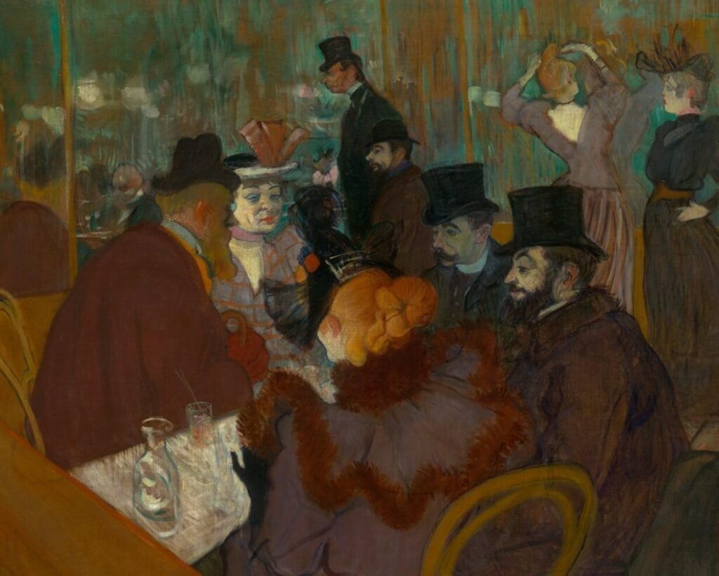 Henri de Toulouse-Lautrec: Henri de Toulouse-Lautrec,  At the Moulin-Rouge, 1892-1895, Art Institute of Chicago, Chicago, IL, USA. Museum’s website. Detail.
