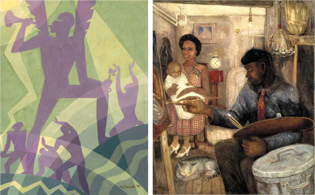Harlem Renaissance On the left: Aaron Douglas, The Judgment Day, 1939, The National Gallery of Art in Washington, DC. On the right: Palmer Hayden, The Janitor Who Paints, ca. 1937, Smithsonian American Art Museum.