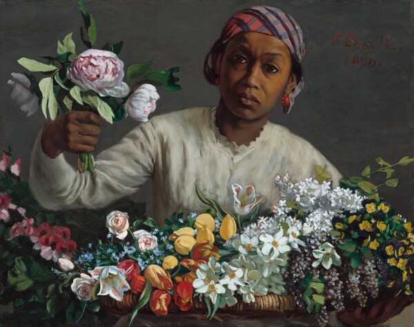 slavery, black models, french art,Frédéric Bazille, Young Woman with Peonies, 1870,