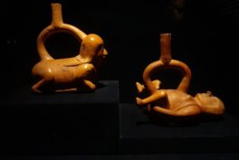 Pottery bottles showing women in a sexual positions, Moche culture