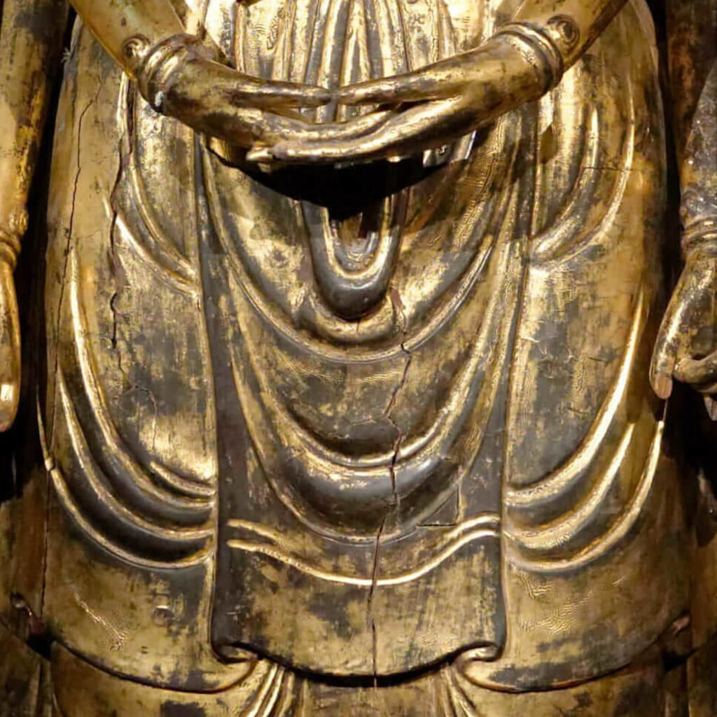 Bodhisattva Avalokiteśvara, ca 1766-1833, lacquered gilt wood, Vietnam, Musée Guimet, Paris, France. Detail.