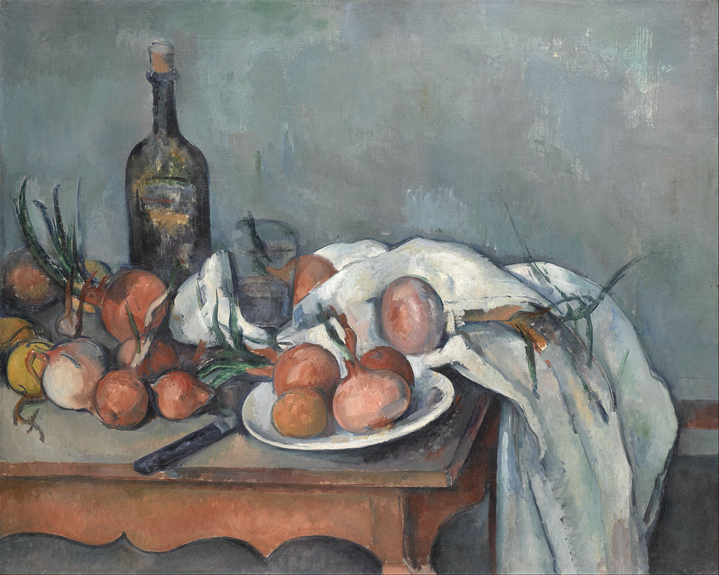 new year traditions Plates of onions on a table, Still Life with Onions, Paul Cezanne