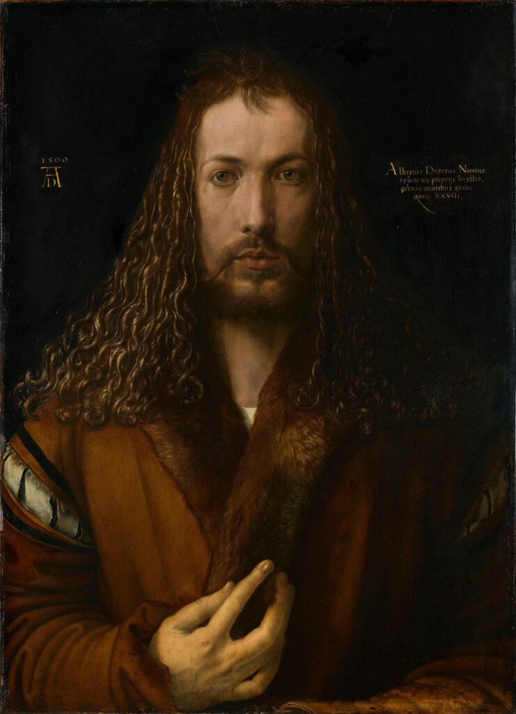 sacred images: Albrecht Dürer, Self-Portrait at 28 Years Old Wearing a Coat with Fur Collar, 1500, Alte Pinakothek, Munich, Germany.
