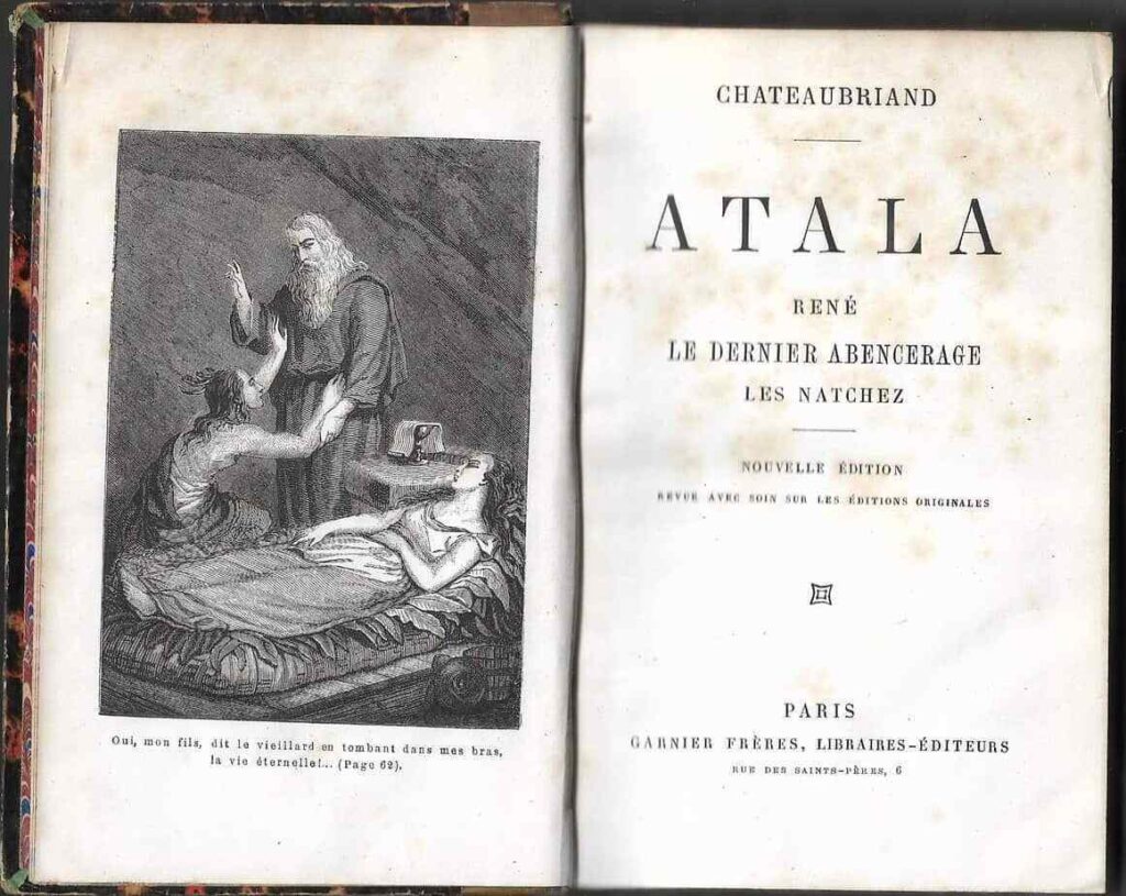 Atala: First pages from Chateaubriand’s Atala, 1880 edition. Ebay.
