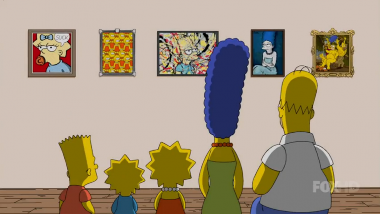 art in the simpsons: Still from The Simpsons, Art Gallery Couch Gag, S26E10. The Simpsons/ Fox/Simpsons Fandom.
