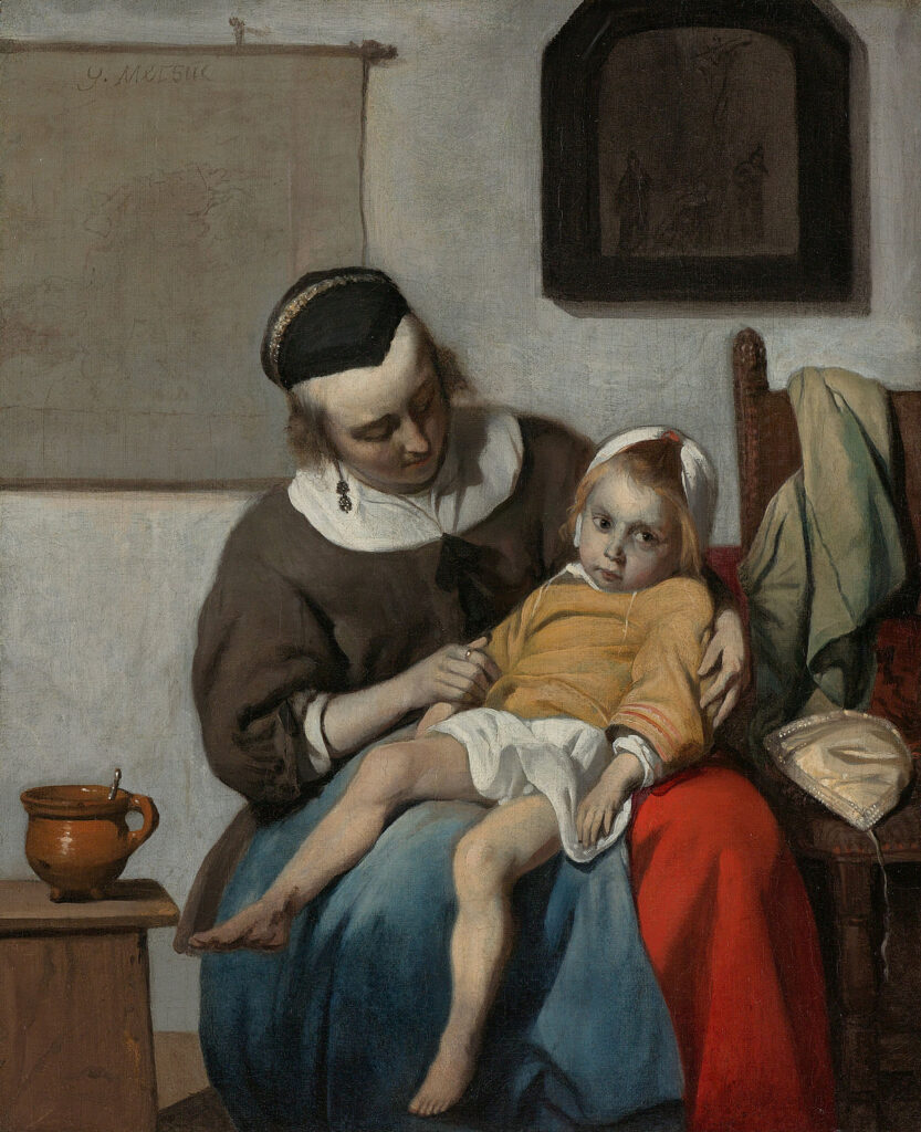sickness in art: Gabriël Metsu, The Sick Child, ca 1663–1664, Rijksmuseum, Amsterdam, Netherlands. Museum’s website.
