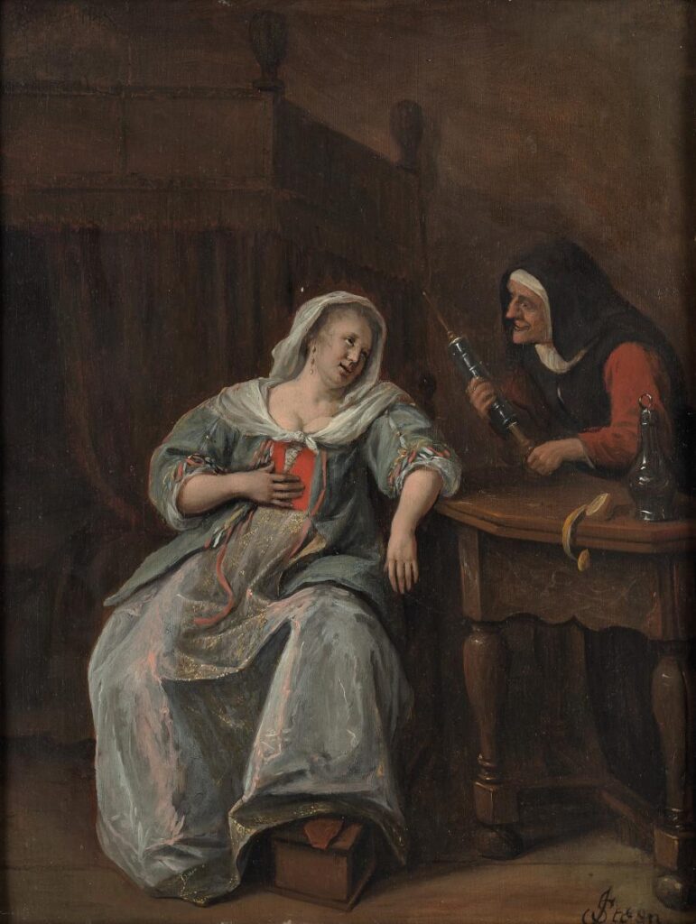 sickness in art: Jan Steen, The Sick Woman, ca 1660, Museum Boijmans van Beuningen, Rotterdam, Netherlands