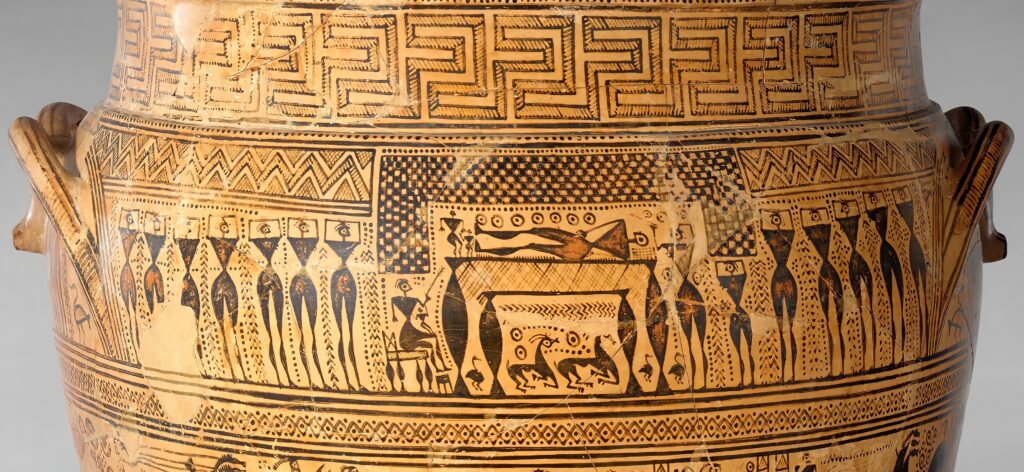 Terracotta Krater by an unknown artist; depicting Mourning and Funeral Procession