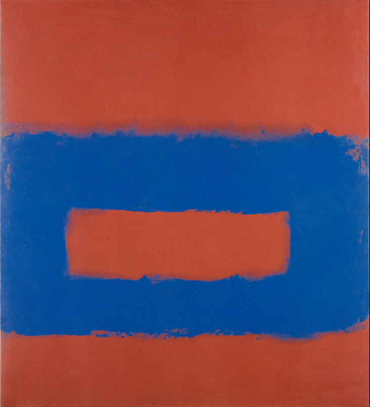 Perle Fine: Perle Fine, Blue over Red, 1963. WikiArt.
