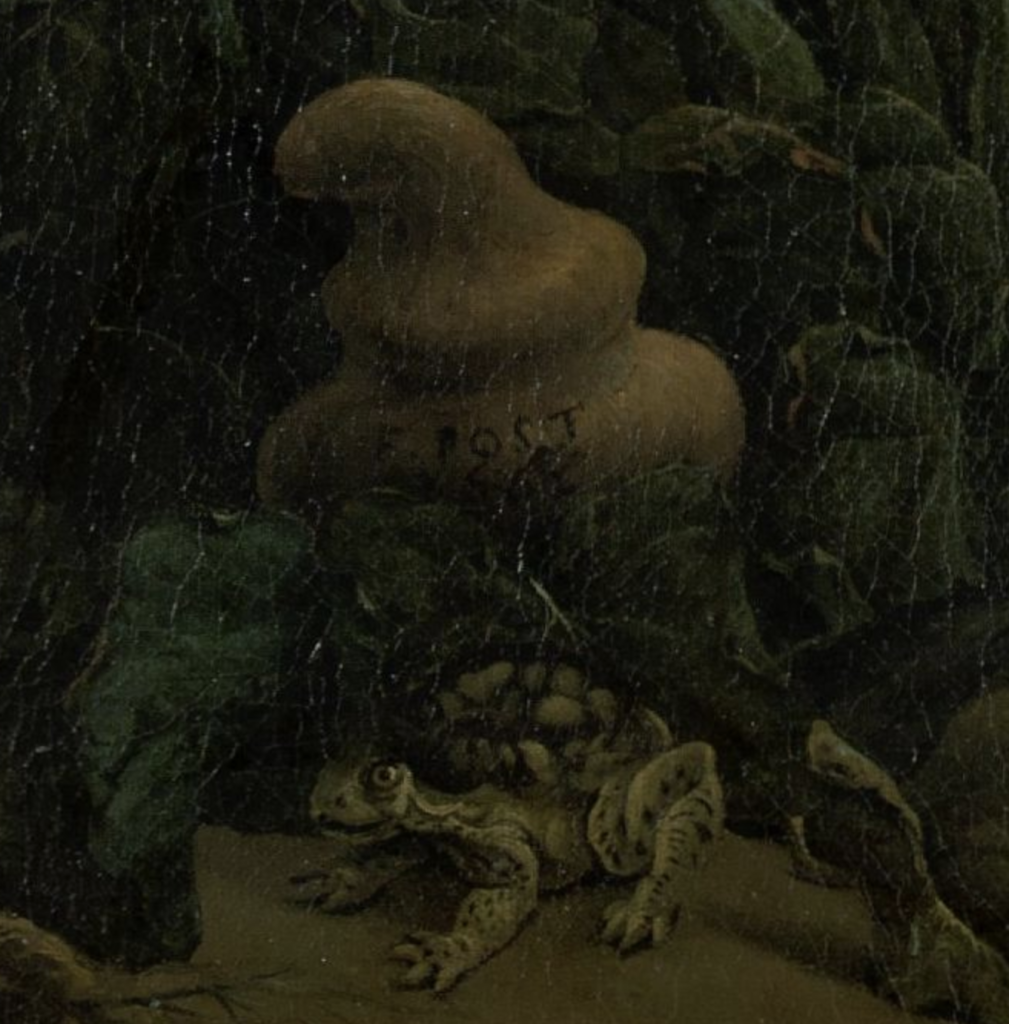 Frans Post: Frans Post, View of Olinda, Brazil, Toad (?),  1662, Rijksmuseum, Amsterdam, Netherlands. Detail.

