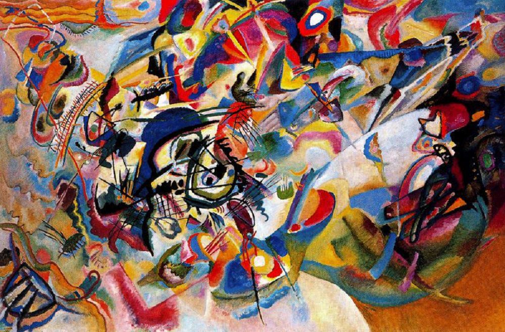 wassily Kandinsky abstract paintings: Wassily Kandinsky, Composition VII, 1913, State Tretyakov Gallery, Moscow, Russia. Wikimedia Commons (public domain).

