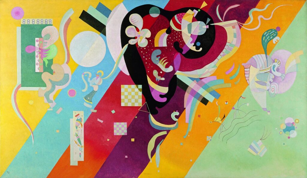 wassily Kandinsky abstract paintings: Wassily Kandinsky, Composition IX, 1936, Musée National d’Art Moderne, Centre Georges-Pompidou, Paris, France. Photograph by Jvillafruela via Wikimedia Commons (CC-BY-SA-4.0).
