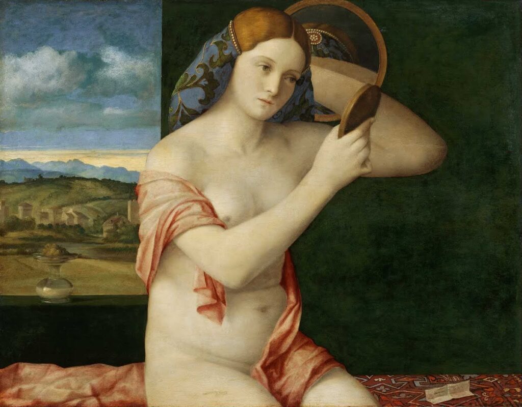 titian vision of women: Giovanni Bellini, Young Woman with a Mirror, 1515, Kunsthistorisches Museum, Vienna, Austria.
