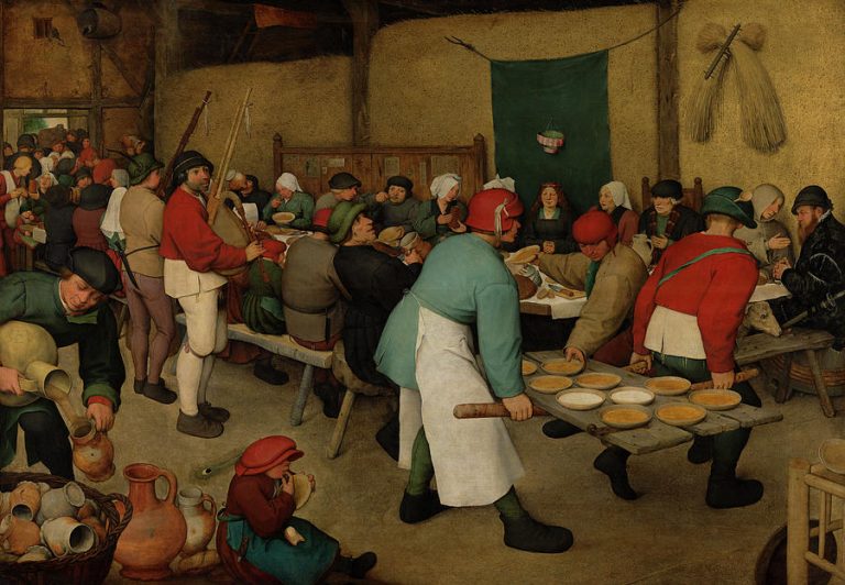 feasts in art: Pieter Bruegel the Elder, The Peasant Wedding, 1567, Kunsthistorisches Museum, Vienna, Austria.
