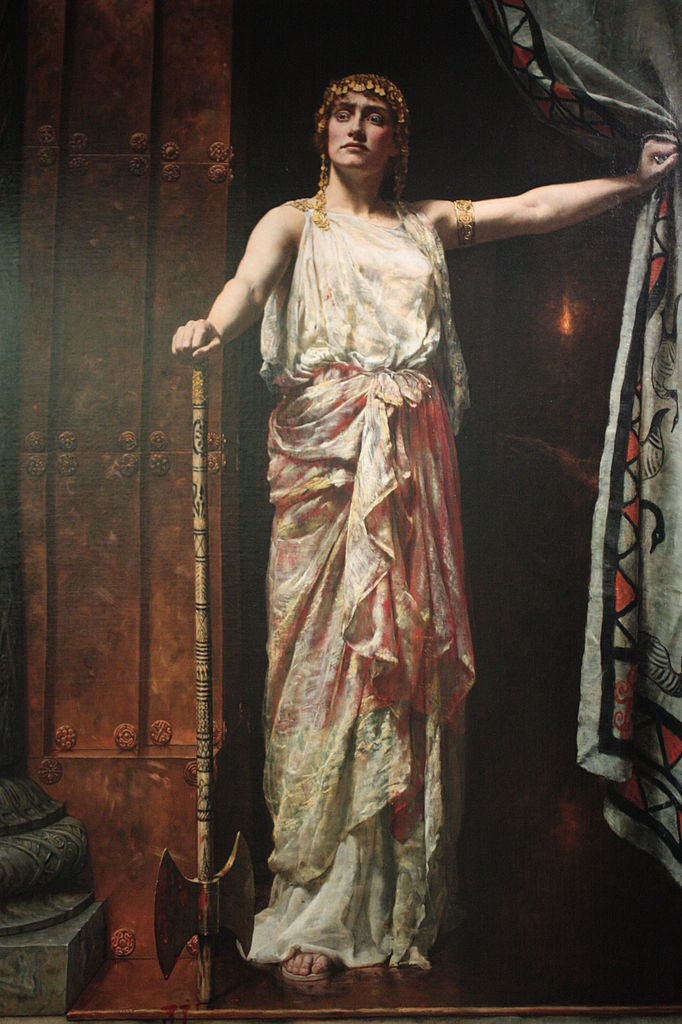 queens classical history: John Collier, Clytemnestra, 1882. Wikimedia Commons (public domain).
