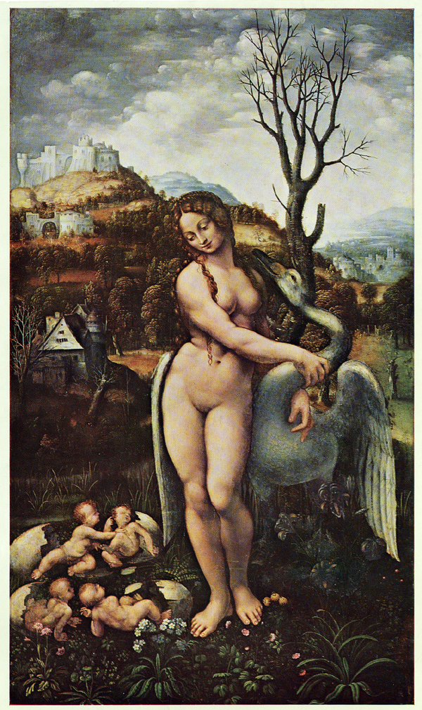 classical queens, Leda and the Swan, by followers of Leonardo da Vinci, 16th century