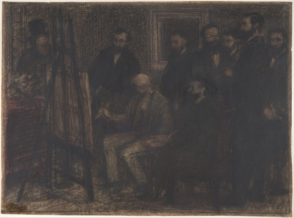 Édouard Manet: Henri Fantin-Latour, Manet’s Studio in the Batignolles, 1870, The Metropolitan Museum of Art, New York, NY, USA.
