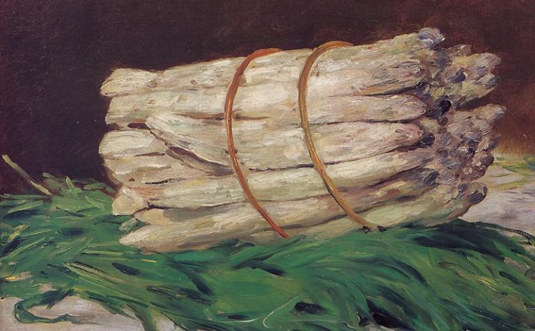 Asparagus art: Édouard Manet, Bunch of Asparagus, 1880, Wallraf-Richartz Museum, Cologne, Germany. Detail.
