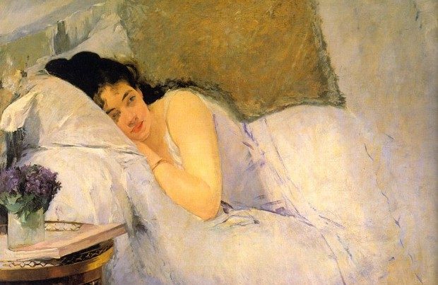 women impressionists: Eva Gonzalès, Morning Awakening, 1876, Kunsthalle Bremen, Bremen, Germany. Detail.
