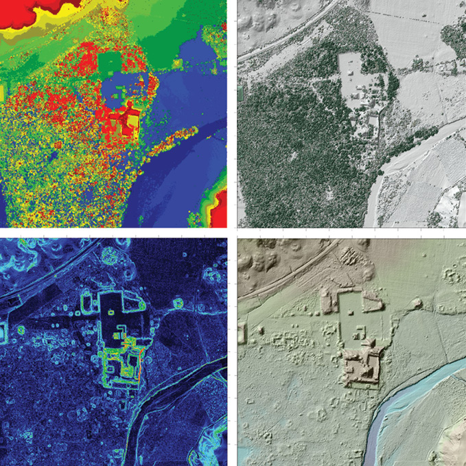 Four Lidar data products from the Maya site of Copán in Honduras.