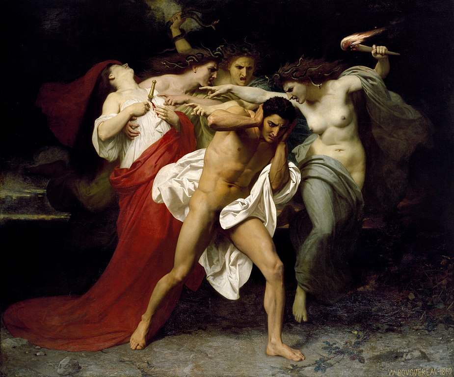 queens classical history: William Adolphe Bouguereau, Orestes pursued by the Furies, 1862, Chrysler Museum of Art, Virginia, USA