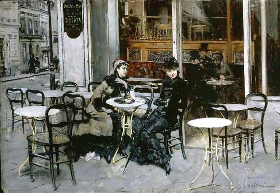 parisian bistro in art: Giovanni Boldini, Conversation at the Café, 1896, private collection. Giovanniboldini.org.
