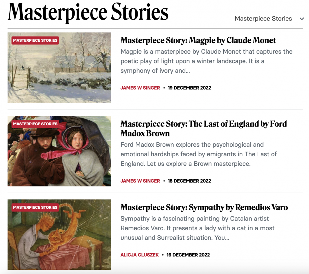 Masterpiece Stories Archive in DailyArt Magazine.