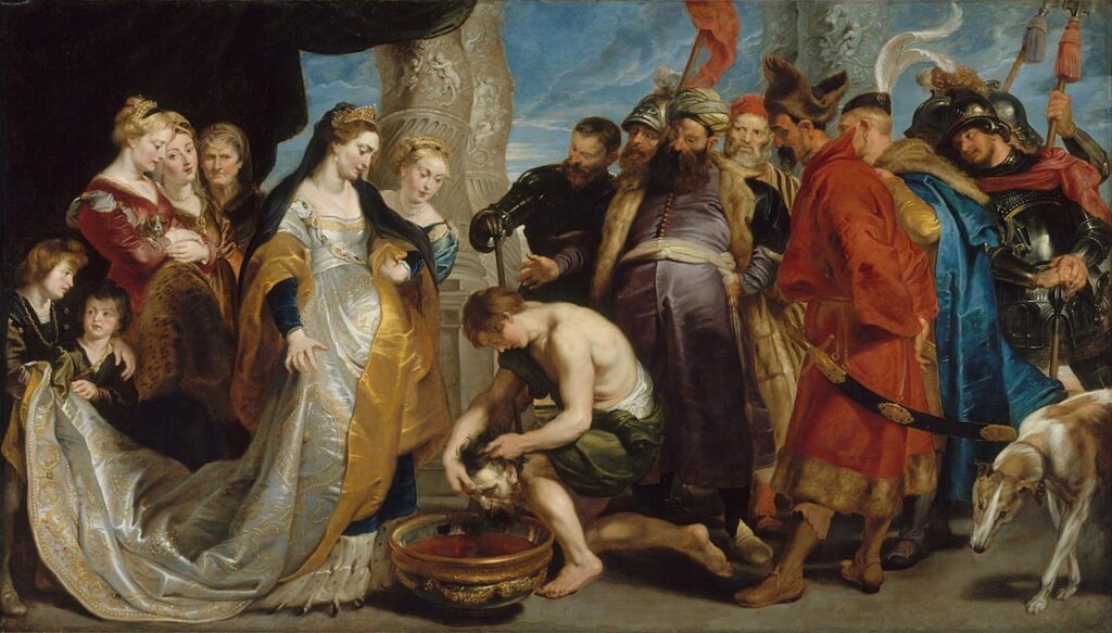 classical queens,Peter Paul Rubens, Head of Cyrus brought to Queen Tomyris, 1622-1623