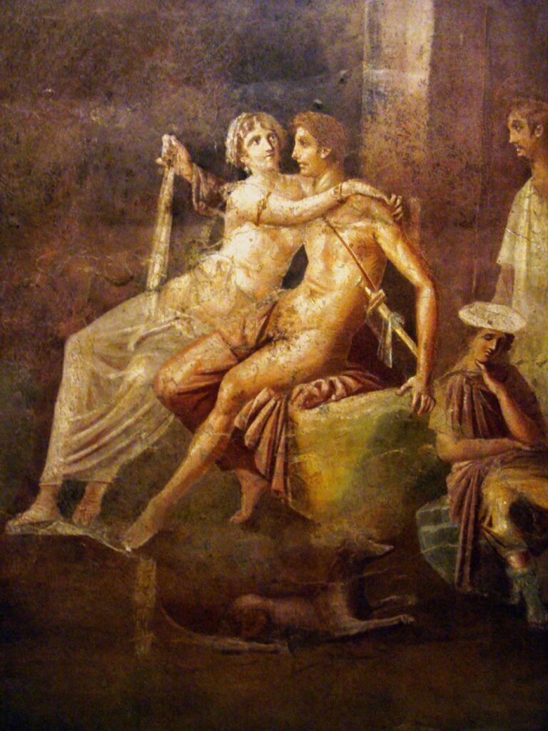 queens classical history: Fresco from the House of Citharist, Pompei, Dido and Aeneas,10 BCE - 45 CE National Archaeological Museum of Naples, Stefano Bolognini via wikimedia commons