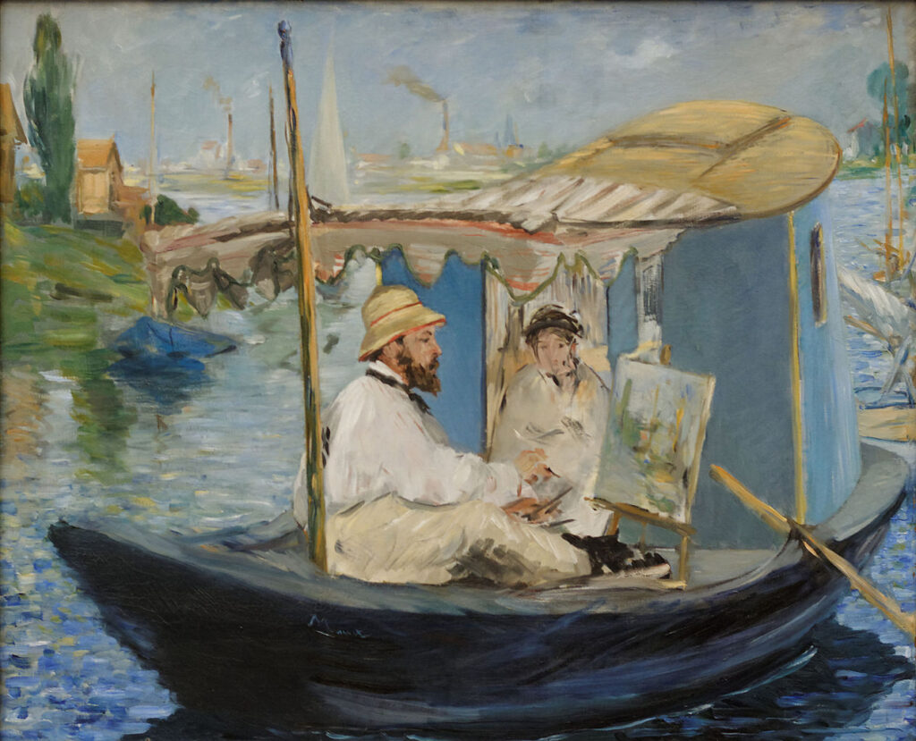 Manet facts: Édouard Manet, Claude Monet painting in his Studio, 1874, Neue Pinakothek, Munich, Germany.

