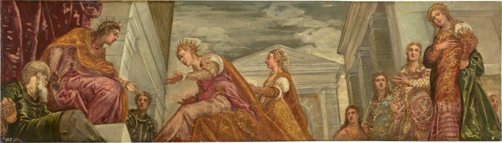 queens classical history:  Tinntoretto, The Queen of Sheba and Salomon, 1555, Museo del Prado, Spain