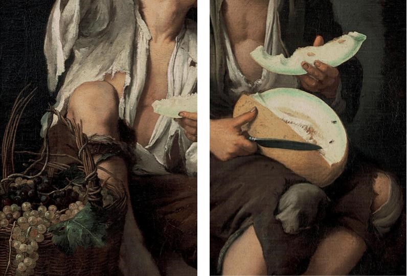 Bartolomé Esteban Murillo, Children Eating Grapes and a Melon (details), c. 1650, Alte Pinakothek, Munich, Germany.