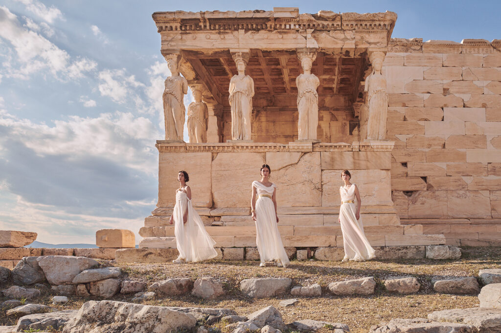 dior greece: Ria Mort, Campaign for Dior Cruise 2022 Collection featuring Erechtheion, Athens, Greece. ZOE Magazine.
