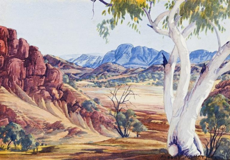 Albert Namatjira: Albert Namatjira, Central Australian Landscape, c. 1953, Private collection, Deutscher and Hackett.
